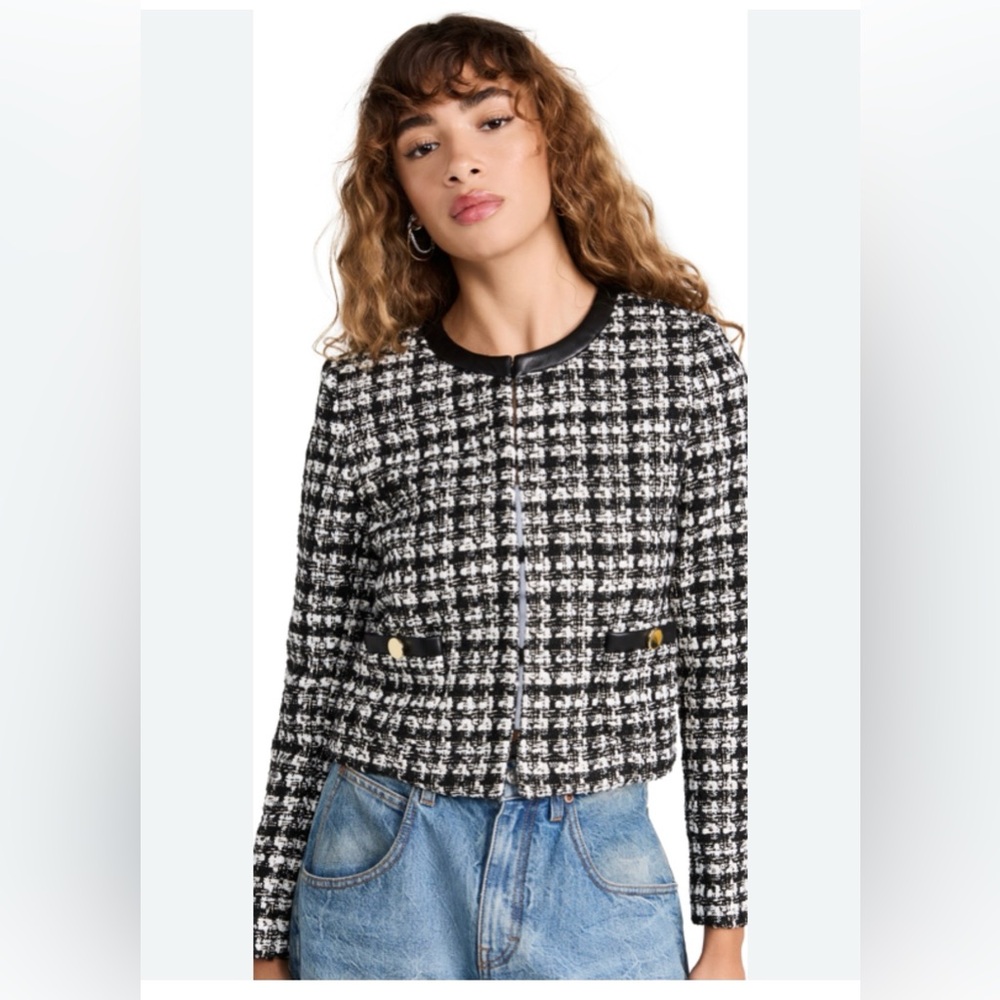 Alice + Olivia Black and White Tweed Top